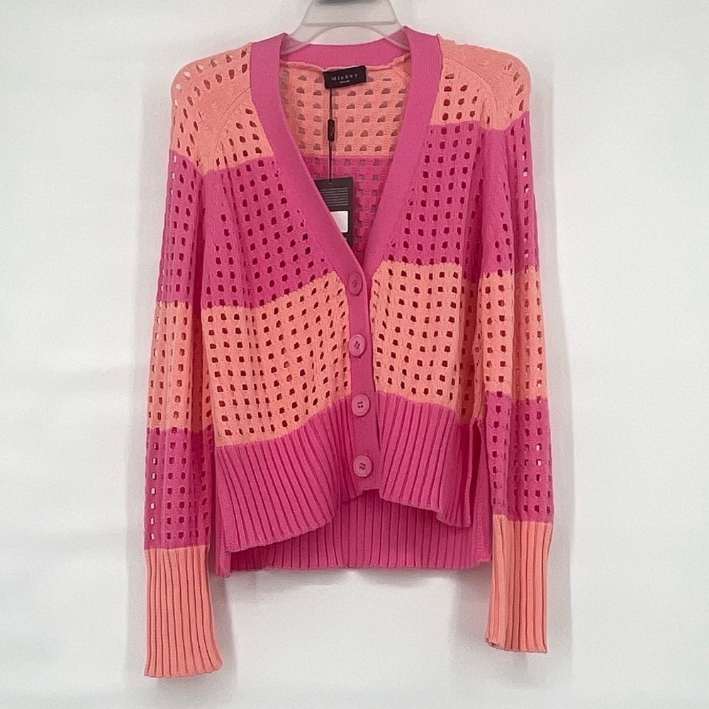 Mickey nwt crochet pink coral stripe cardigan sweater